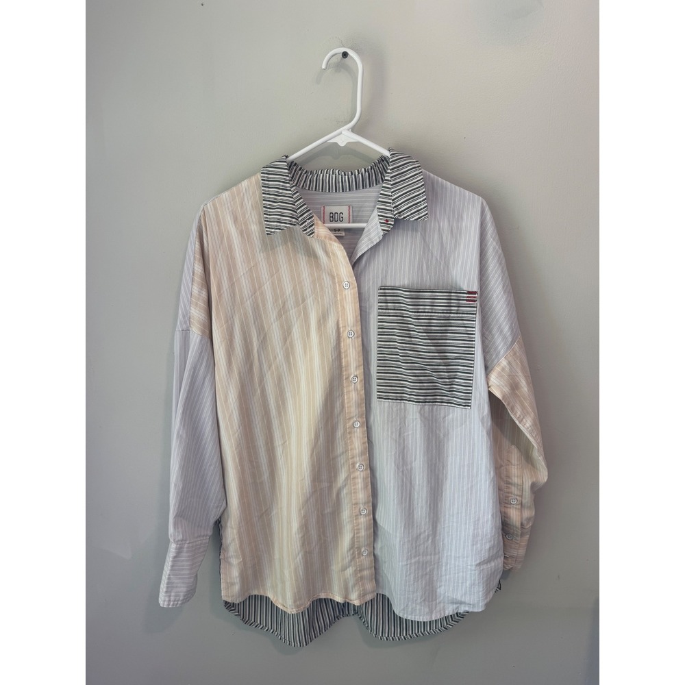 BDG Urban Outfitters Mixed Stripe Patchwork Button Down Shirt Small Oversized
